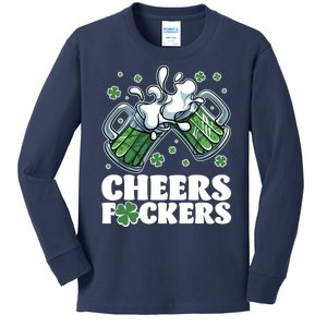 St Patricks Day Cheers Fckers Shamrock Clover Green Beer Kids Long Sleeve Shirt