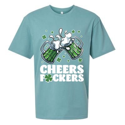 St Patricks Day Cheers Fckers Shamrock Clover Green Beer Sueded Cloud Jersey T-Shirt