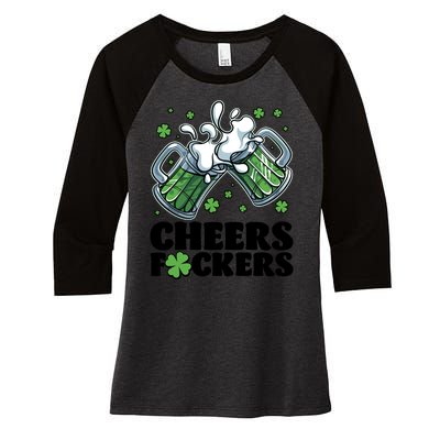 St Patricks Day Cheers Fckers Shamrock Clover Green Beer Women's Tri-Blend 3/4-Sleeve Raglan Shirt