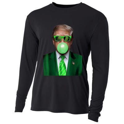 St. Patricks Day Funny Trump Bubble. Gum Design Green Gift Cooling Performance Long Sleeve Crew
