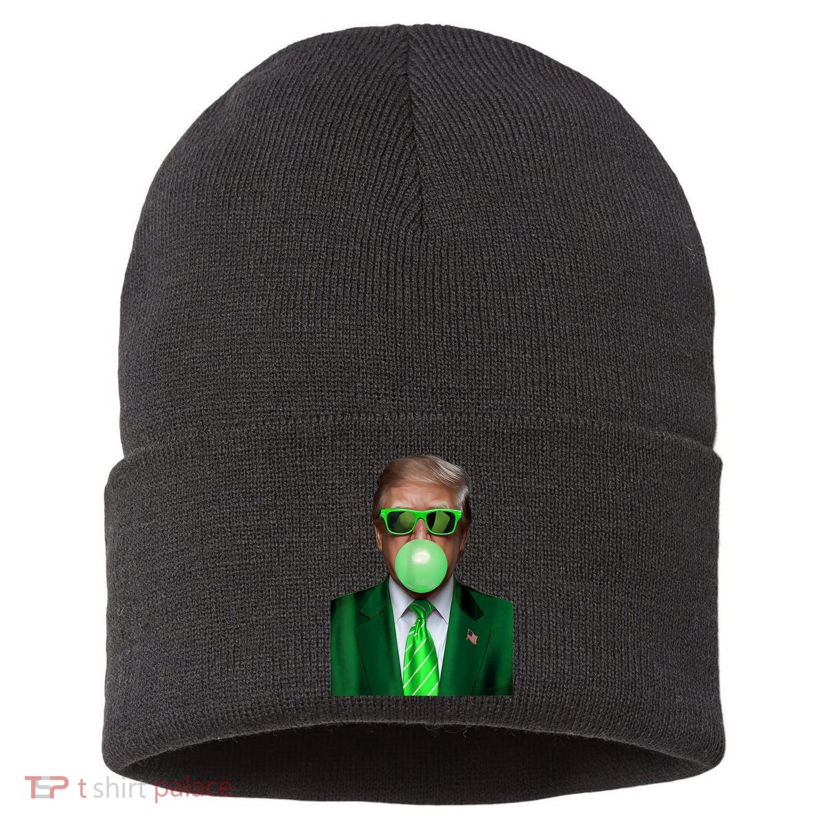 St. Patricks Day Funny Trump Bubble. Gum Design Green Gift Sustainable Knit Beanie