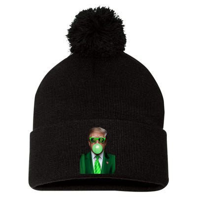 St. Patricks Day Funny Trump Bubble. Gum Design Green Gift Pom Pom 12in Knit Beanie
