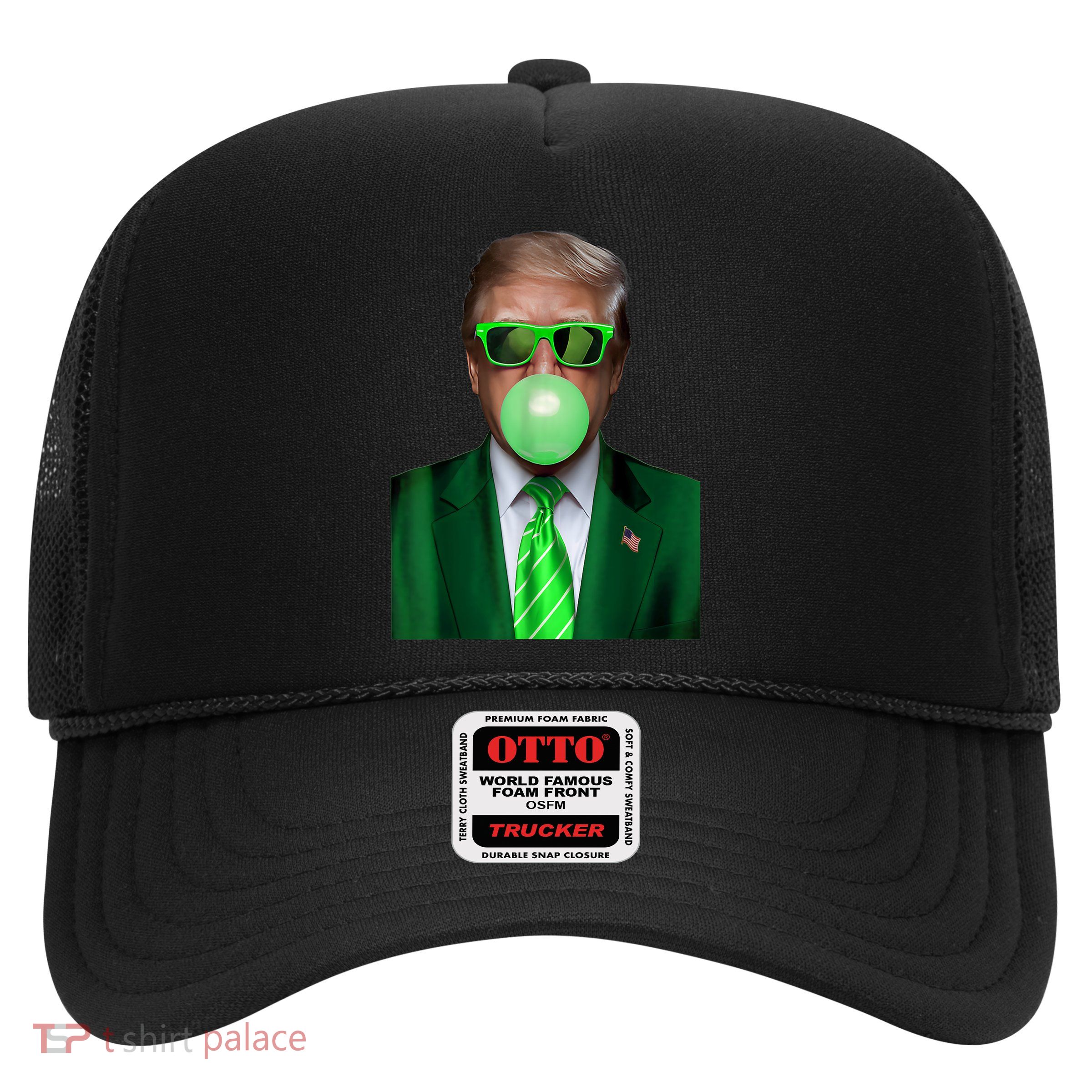 St. Patricks Day Funny Trump Bubble. Gum Design Green Gift Trucker Hat