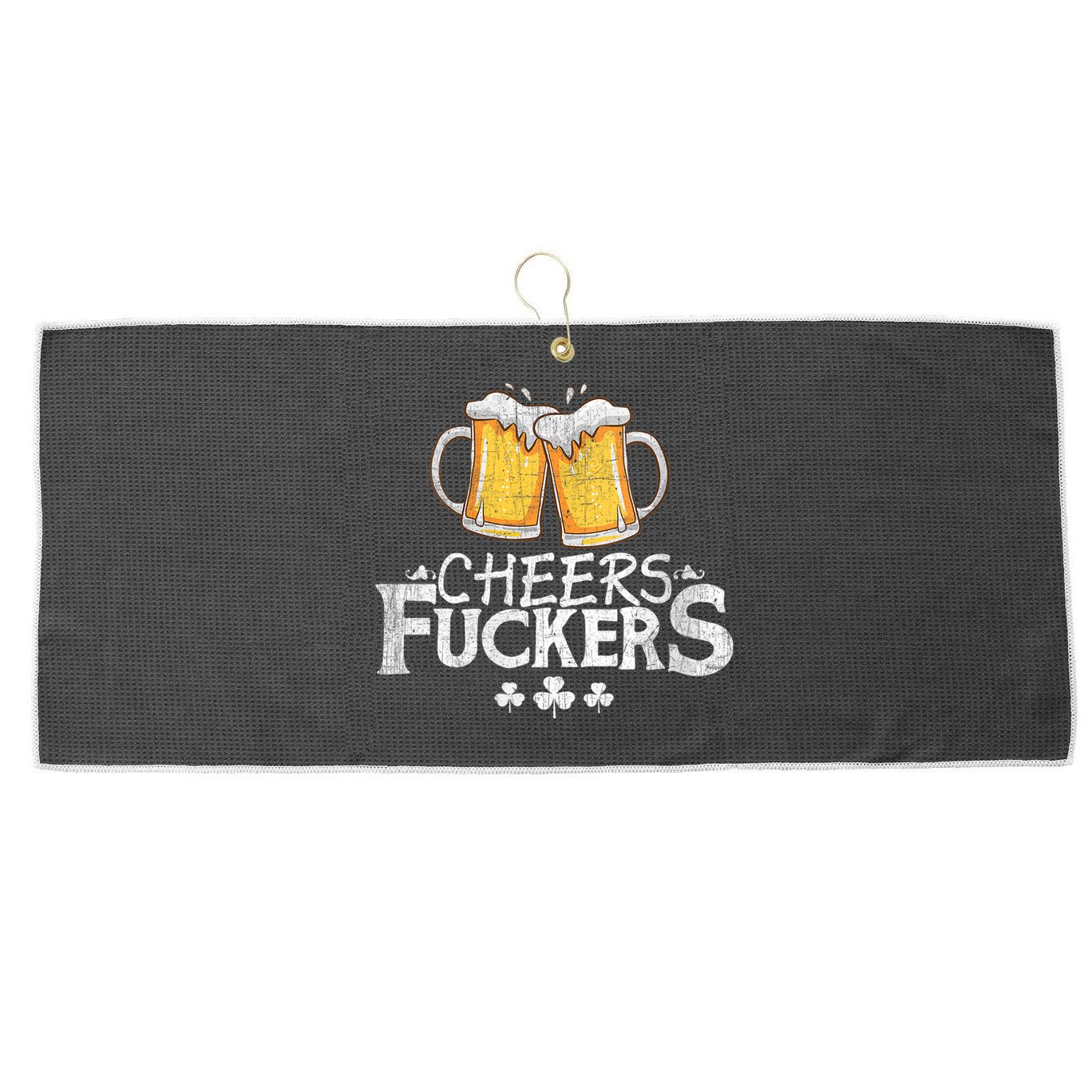 St Patricks Day Cheers Fuckers Large Microfiber Waffle Golf Towel