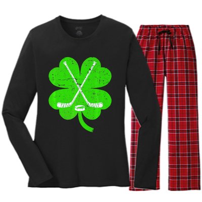 St Patricks Day Irish Hockey Shamrock Costume Women's Long Sleeve Flannel Pajama Set 