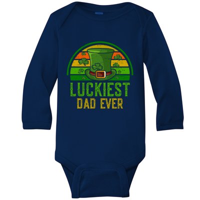 St Patrick`s Day Irish Luckiest Dad Ever Father`s Day Lucky Gift Baby Long Sleeve Bodysuit