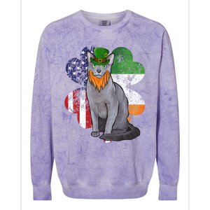 St Patricks Day Irish American Flag Russian Blue Cat Meaningful Gift Colorblast Crewneck Sweatshirt