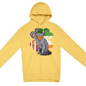 St Patricks Day Irish American Flag Russian Blue Cat Meaningful Gift Premium Pullover Hoodie