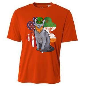 St Patricks Day Irish American Flag Russian Blue Cat Meaningful Gift Cooling Performance Crew T-Shirt