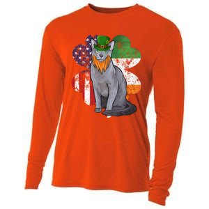 St Patricks Day Irish American Flag Russian Blue Cat Meaningful Gift Cooling Performance Long Sleeve Crew