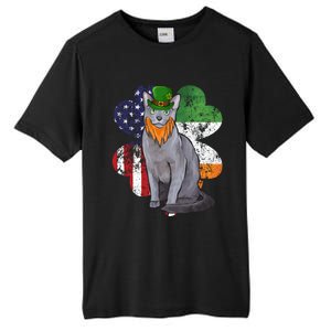 St Patricks Day Irish American Flag Russian Blue Cat Meaningful Gift Tall Fusion ChromaSoft Performance T-Shirt