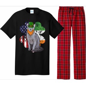 St Patricks Day Irish American Flag Russian Blue Cat Meaningful Gift Pajama Set