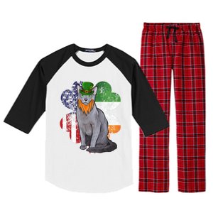 St Patricks Day Irish American Flag Russian Blue Cat Meaningful Gift Raglan Sleeve Pajama Set