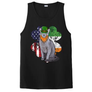 St Patricks Day Irish American Flag Russian Blue Cat Meaningful Gift PosiCharge Competitor Tank