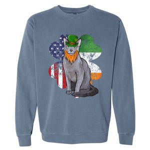 St Patricks Day Irish American Flag Russian Blue Cat Meaningful Gift Garment-Dyed Sweatshirt