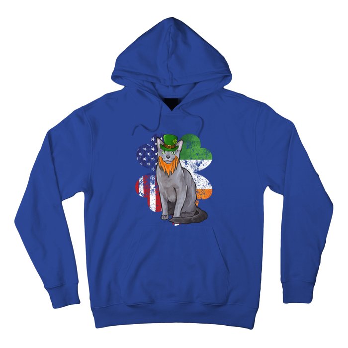 St Patricks Day Irish American Flag Russian Blue Cat Meaningful Gift Hoodie