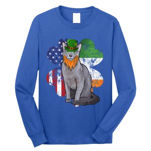 St Patricks Day Irish American Flag Russian Blue Cat Meaningful Gift Long Sleeve Shirt