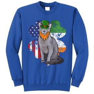 St Patricks Day Irish American Flag Russian Blue Cat Meaningful Gift Sweatshirt