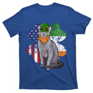 St Patricks Day Irish American Flag Russian Blue Cat Meaningful Gift T-Shirt