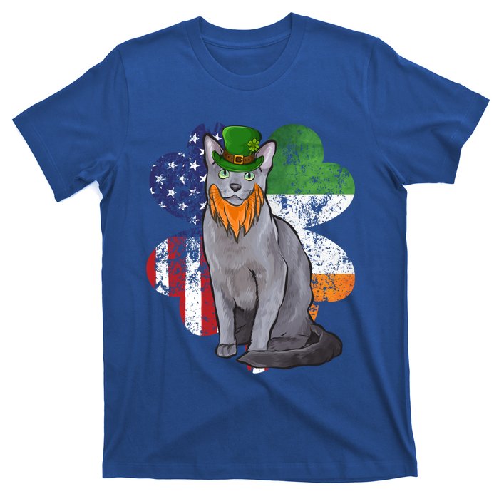 St Patricks Day Irish American Flag Russian Blue Cat Meaningful Gift T-Shirt