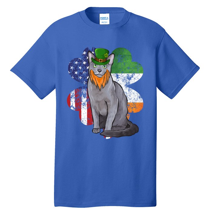 St Patricks Day Irish American Flag Russian Blue Cat Meaningful Gift Tall T-Shirt