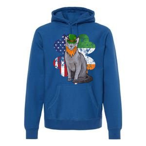 St Patricks Day Irish American Flag Russian Blue Cat Meaningful Gift Premium Hoodie