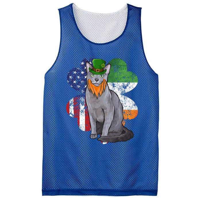 St Patricks Day Irish American Flag Russian Blue Cat Meaningful Gift Mesh Reversible Basketball Jersey Tank