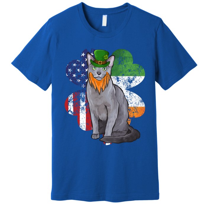 St Patricks Day Irish American Flag Russian Blue Cat Meaningful Gift Premium T-Shirt