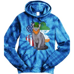 St Patricks Day Irish American Flag Russian Blue Cat Meaningful Gift Tie Dye Hoodie