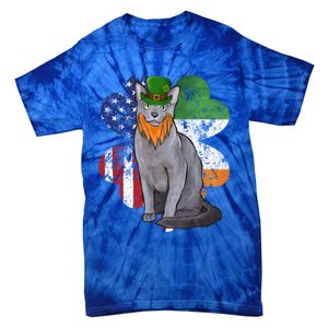 St Patricks Day Irish American Flag Russian Blue Cat Meaningful Gift Tie-Dye T-Shirt