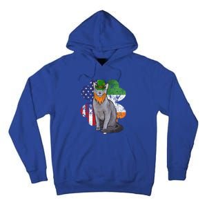 St Patricks Day Irish American Flag Russian Blue Cat Meaningful Gift Tall Hoodie