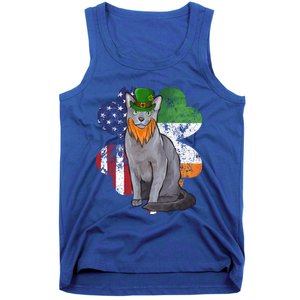 St Patricks Day Irish American Flag Russian Blue Cat Meaningful Gift Tank Top