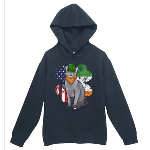 St Patricks Day Irish American Flag Russian Blue Cat Meaningful Gift Urban Pullover Hoodie