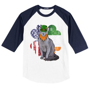 St Patricks Day Irish American Flag Russian Blue Cat Meaningful Gift Baseball Sleeve Shirt