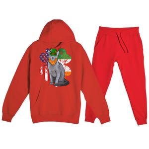 St Patricks Day Irish American Flag Russian Blue Cat Meaningful Gift Premium Hooded Sweatsuit Set