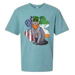 St Patricks Day Irish American Flag Russian Blue Cat Meaningful Gift Sueded Cloud Jersey T-Shirt