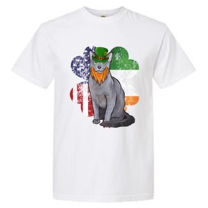 St Patricks Day Irish American Flag Russian Blue Cat Meaningful Gift Garment-Dyed Heavyweight T-Shirt