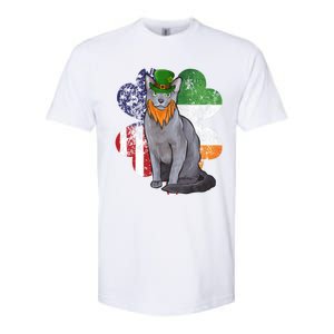 St Patricks Day Irish American Flag Russian Blue Cat Meaningful Gift Softstyle CVC T-Shirt