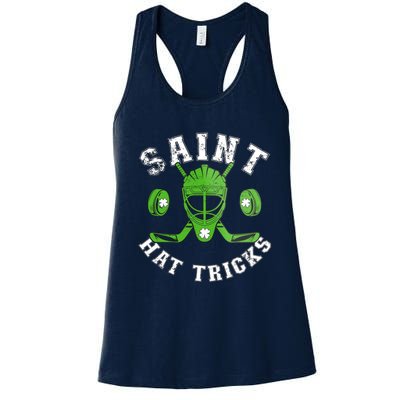 St Patricks Day Saint Hat Tricks Hockey Shamrock Women's Racerback Tank