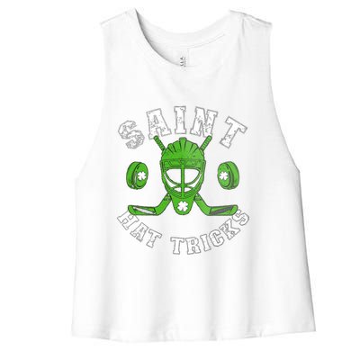 St Patricks Day Saint Hat Tricks Hockey Shamrock Women's Racerback Cropped Tank