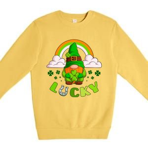 St Patricks Day Lucky Gnome Irish Rainbow Cute Gift Premium Crewneck Sweatshirt