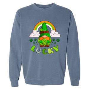 St Patricks Day Lucky Gnome Irish Rainbow Cute Gift Garment-Dyed Sweatshirt