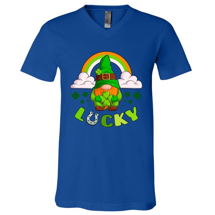 St Patricks Day Lucky Gnome Irish Rainbow Cute Gift V-Neck T-Shirt