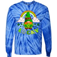 St Patricks Day Lucky Gnome Irish Rainbow Cute Gift Tie-Dye Long Sleeve Shirt