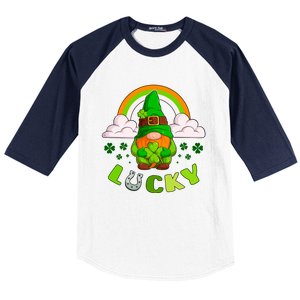 St Patricks Day Lucky Gnome Irish Rainbow Cute Gift Baseball Sleeve Shirt