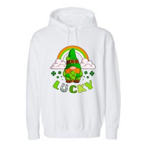 St Patricks Day Lucky Gnome Irish Rainbow Cute Gift Garment-Dyed Fleece Hoodie