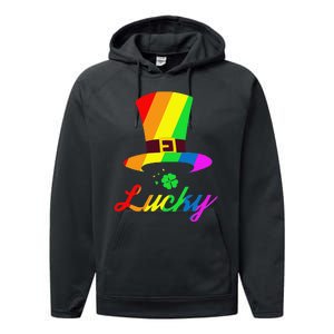 St Patrick's Day Rainbow Leprechaun Hat Lucky Clover Performance Fleece Hoodie