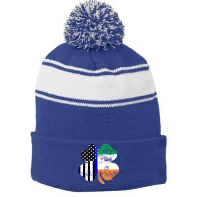 St Patricks Day Police Officer Support Gift Stripe Pom Pom Beanie