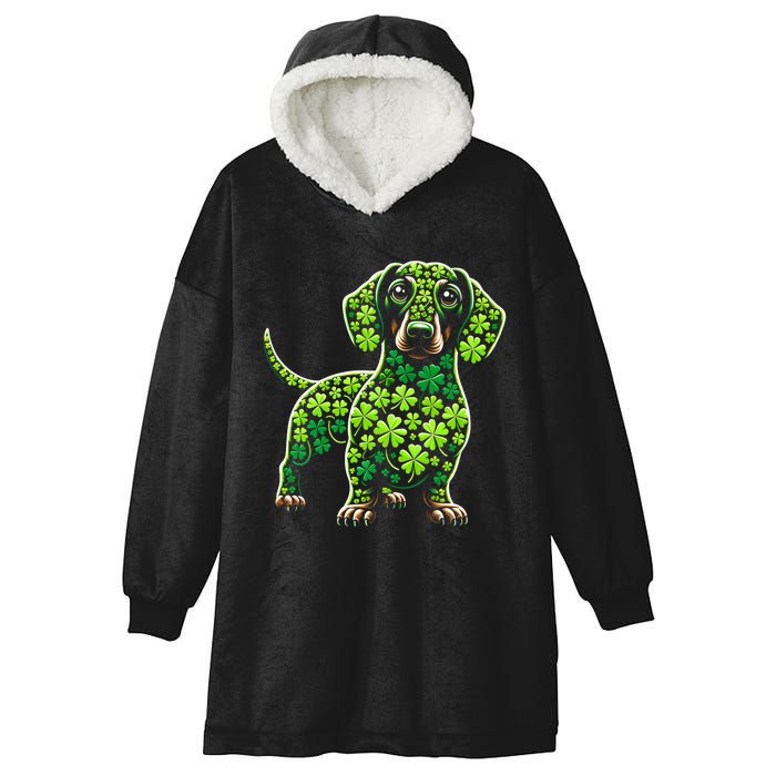 St Patrick Day Dachshund Irish Shamrock Clover Dog Lover Best Gift Hooded Wearable Blanket