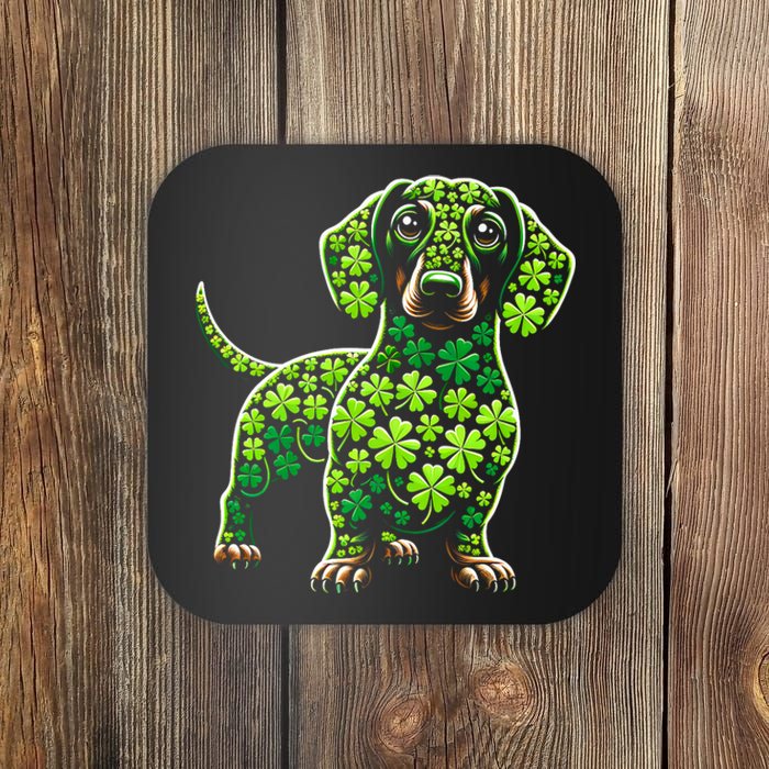 St Patrick Day Dachshund Irish Shamrock Clover Dog Lover Best Gift Coaster